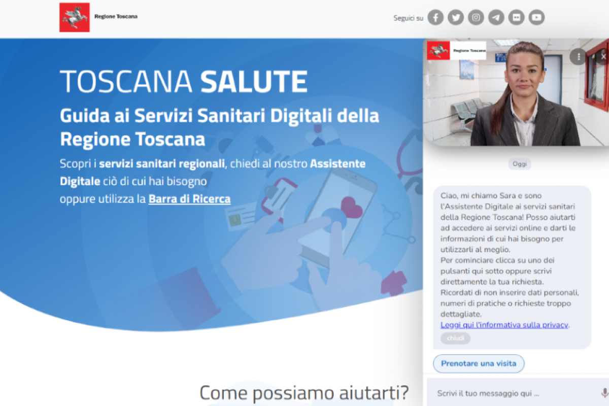 Schermata portale Toscana Salute e chat con Sara il nuovo assistente virtuale